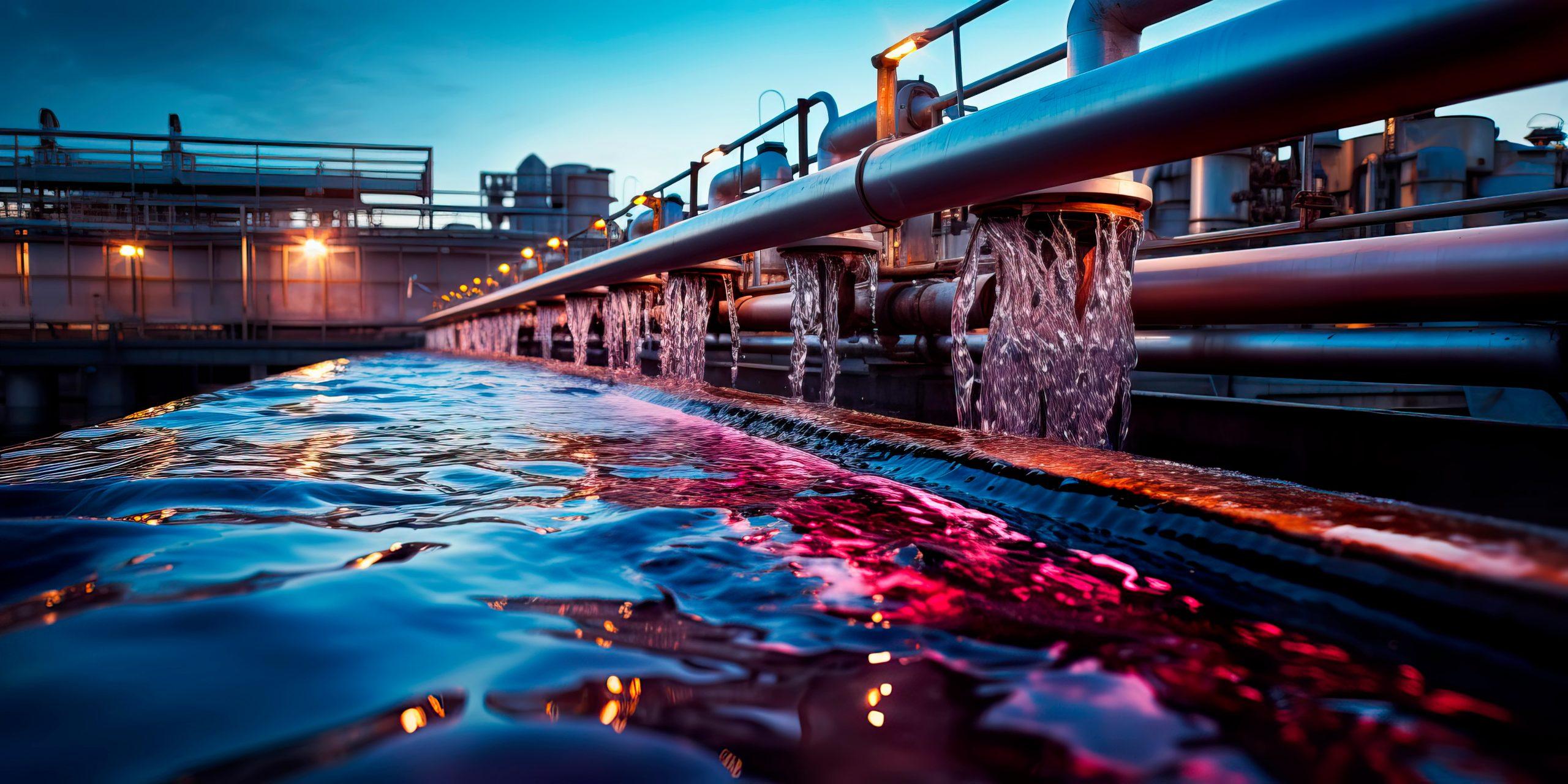 Industrial wastewater treatment plant purifying water before it is discharged.